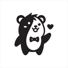 Cute Cartoon Bear with Bow Tie and Heart.