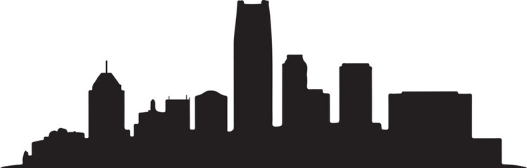 Detailed Oklahoma City skyline vector illustration in black silhouette style