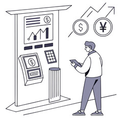 Man using interactive financial kiosk