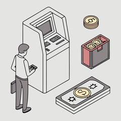 Man using isometric atm machine