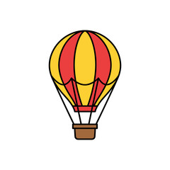 Obraz premium A colorful hot air balloon, with red and yellow stripes, floats against a white background.