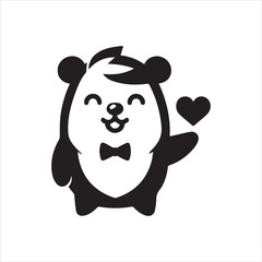 Cute Panda Mascot with Bow Tie and Heart Gesture.