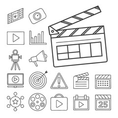 Media production icons outline set