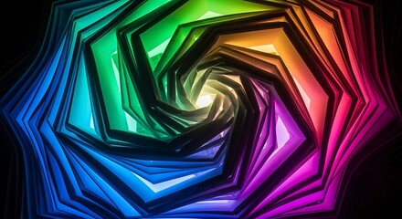 Vibrant Rainbow Geometric Spiral Abstract Background with Hypnotic Swirl Effect and Gradient Colors