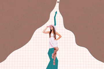 Sketch pop 3d zine full collage of happy businessman businesswoman stand arrow development up pointer aim achievement chance