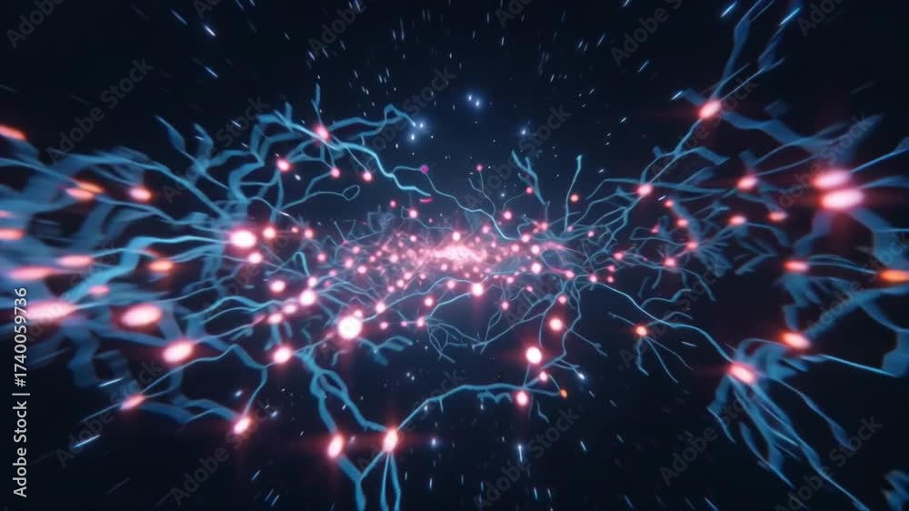 Wall mural abstract neural network visualization with glowing nodes and connections.