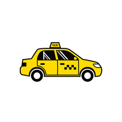Fototapeta premium A stylized yellow taxi cab illustration, featuring a roof sign and checkered pattern.