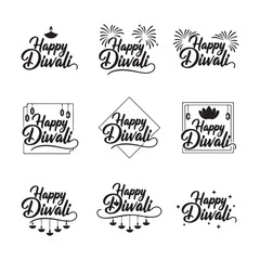 Contemporary calligraphy Happy Diwali silhouette pack