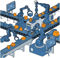 Production Line With Robotic Arms and Ai