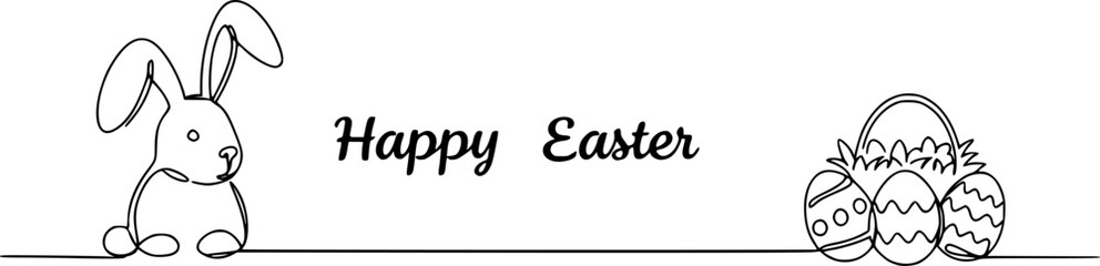 Obraz premium Continuous one single minimal line drawing easter, Easter Bunny Continuous Single Line Drawing with Happy Easter Greeting. 