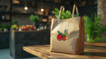 Paper grocery bag filled with fresh produce isolated on white background