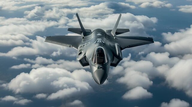 modern fifth generation combat air fighter jet in sky, advanced stealth military aircraft flying 4k