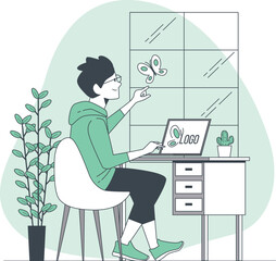 Busy people working on computers and laptops in the office