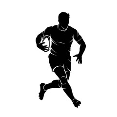 Dynamic rugby player silhouette running with the ball, a powerful image perfect for sports marketing or athletic team branding, conveying strength and speed
