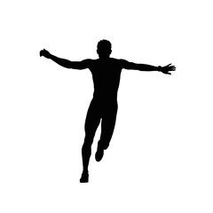 Dynamic silhouette of athlete celebrating victory with outstretched arms for motivational concept or success story in sports and fitness projects