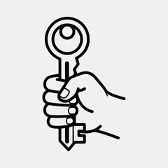 Silhouette hand holding key unlocking success opportunity line art vector illustration