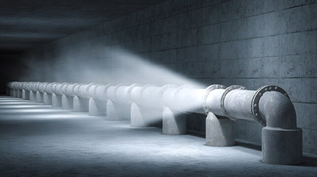 Pressure pipes releasing water underground with vapor