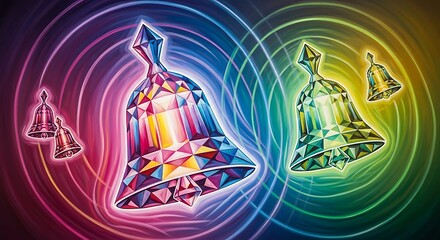 Magical Crystal Bells Emanating Colorful Sound Waves and Vibrations