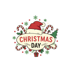 Christmas Tree and Santa Claus Hat , Winter Holiday Artwork