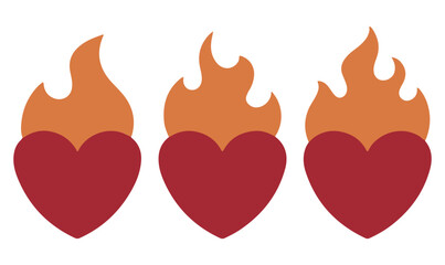Heart on Fire Icon Set – Symbols of Passion, Emotion, and Romantic Energy