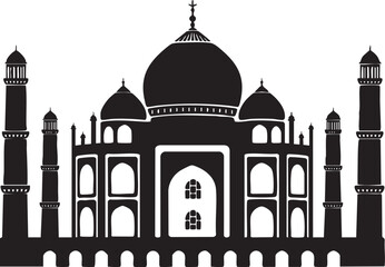 Taj Mahal silhouette, black monument vector, famous landmark illustration