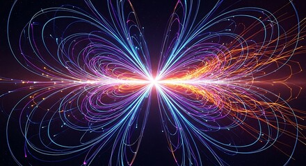 Abstract Energetic Particle Trails Forming Butterfly Wing Patterns with a Central Bright Light Source