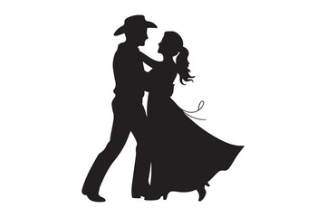 Country dancing couple silhouette. Vector Black silhouettes. with white background © Mofazzelh