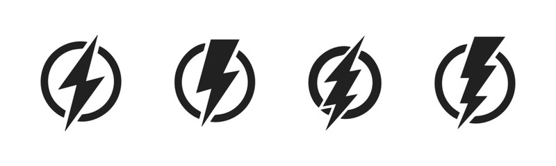 Flat lightning bolts inside circles in vector icon style