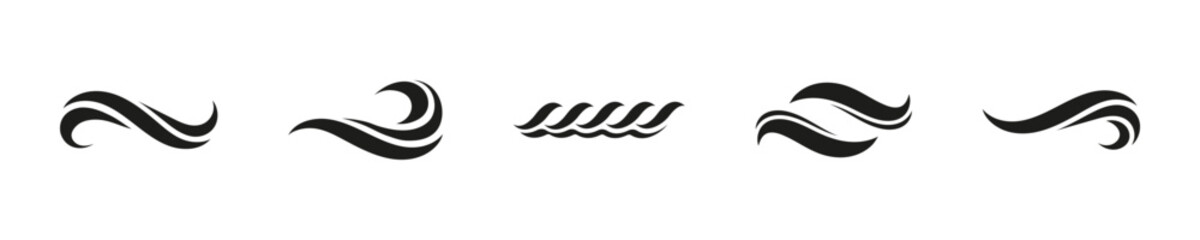 Waves stylised for logo vector filled icon set