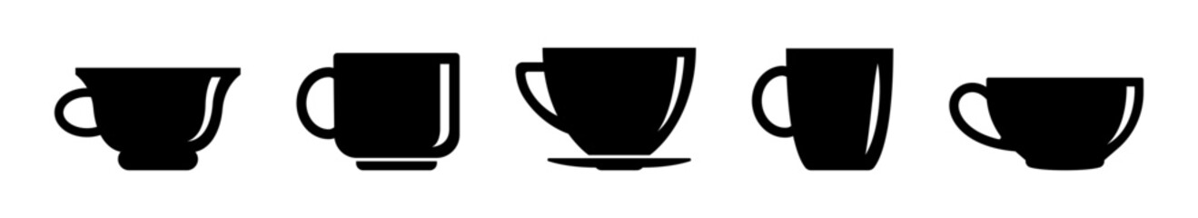 Cup of beverage flat vector icon set