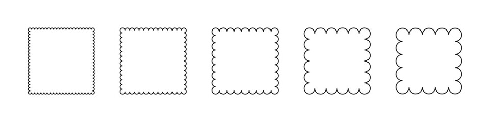 Rectangle frame with wavy half circle line style vector set