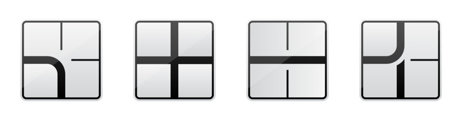 Crossroads road priority roadsign vector flat illustration collection