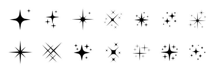 Sparkling star shapes in simple flat black style