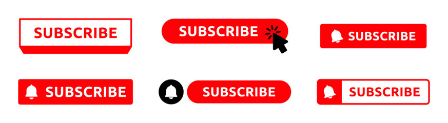 Subscribe button flat vector social media icon set