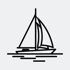 Silhouette sailboat sailing on the water minimal style line art vector illustration