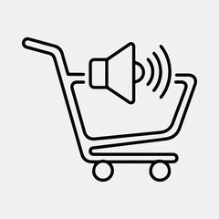 Silhouette shopping cart with megaphone boosting sales line art vector illustration