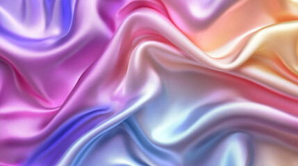 Obraz premium Abstract smooth fabric surface with soft flowing waves in vibrant rainbow colors, creating a silky, textured background ideal for design, textiles, and creative visual compositions.