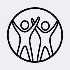 Silhouette team success people inside circle teamwork cooperation line art vector illustration