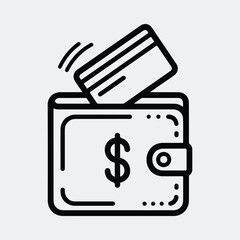 Silhouette wallet with credit card and dollar sign line art vector illustration