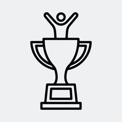 Silhouette winner celebration in a trophy cup line art vector illustration