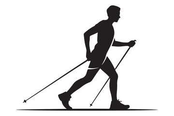 Nordic Walking silhouette. Vector Black silhouettes. with white background