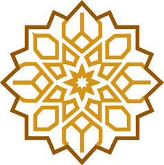Decorative Islamic tile pattern in golden color isolated on white background, Elegant golden Islamic geometric pattern design, Arabic decorative tile ornament illustration, Luxury Ramadan background 