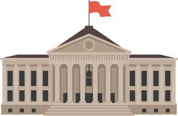 Illustration of a government building with flag, isolated on white background