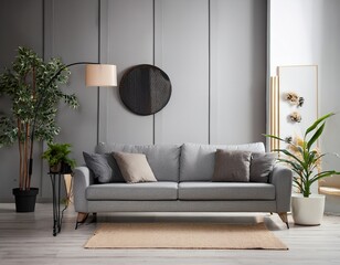 modern living room interior with stylish gray sofa for home stag