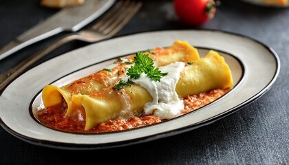 cannelloni stuffed with ricotta oozing from edges