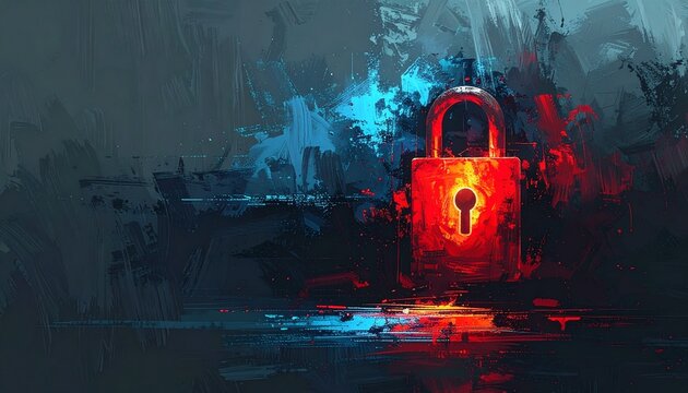 Vibrant padlock symbolizes digital security with abstract glowing lock against dark backdrop