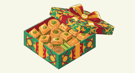 Assortment of Delicious Middle Eastern Sweets in a Festive Box