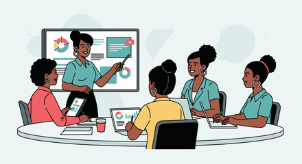 Diverse Women in a Business Meeting Presenting Data