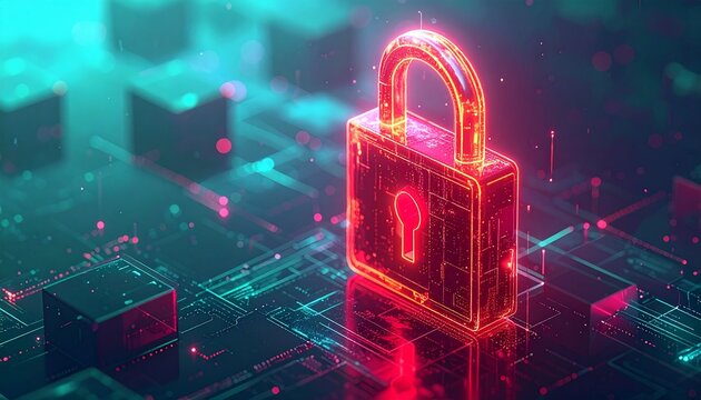 Secure your data with a modern padlock on glowing circuit board for cybersecurity needs