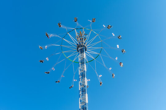 Munich, Germany - October 3rd 2025: Giant swing tower (Star Flyer) above the Wiesn — Oktoberfest 2025